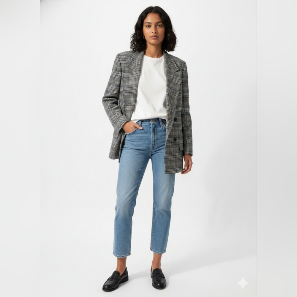 Vintage Peabody House Plaid Double-Breasted Wool Blend Blazer